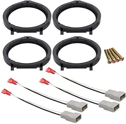 XtremeAmazing Car Stereo Door Speaker Adapter Mounting Plates 6.5 Inch 6.75 Inch 165mm Stand Ring Kit with Wiring Harness Cable Set of 4