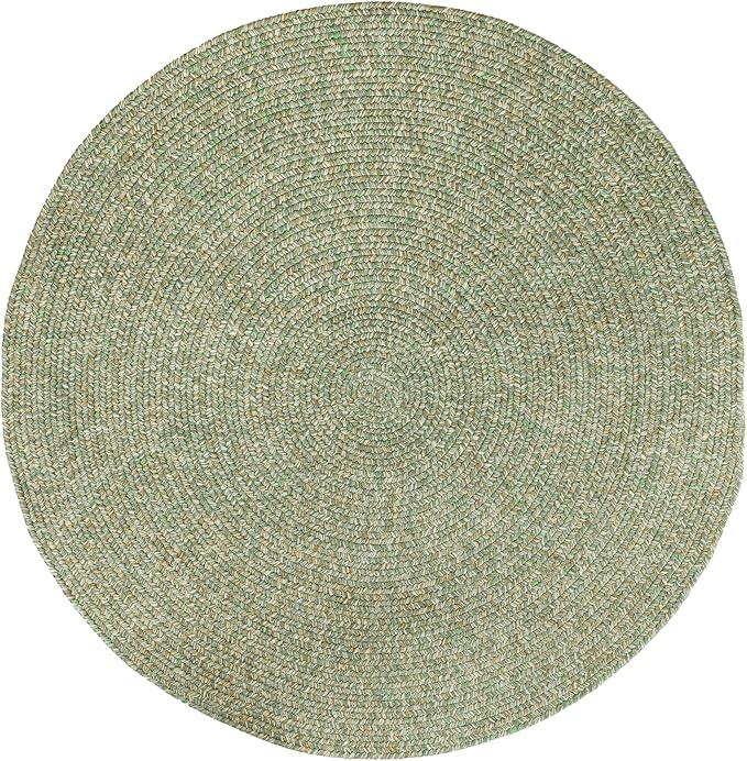 Super Area Rugs Green Woven Braided Rug Rustic Living Indoor/Outdoor Braided Rug - Soft & Reversible Round 7' x 7'