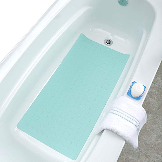 SlipX Solutions Extra Long Rubber Bath Safety Mat Adds Non-Slip Traction to Tubs & Showers - 30% Longer Than Standard Mats! (220 Suction Cups, 36" Long, Great Non-Slip Coverage) (Jade)