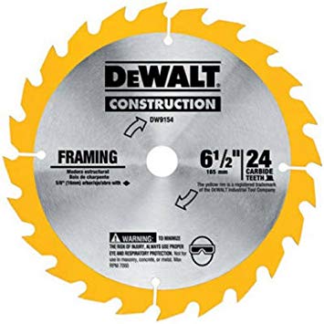 DEWALT DW9154 6-1/2-Inch 24 Tooth ATB Framing Saw Blade with 5/8-Inch Arbor