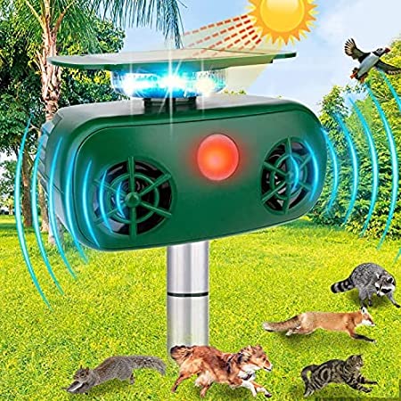 Ultrasonic Animal Repeller,Solar Powered Animal Repellent Outdoor Cat Repellent Dog Deterrent Ultrasonic Waterproof Bird Repellent with Motion Sensor for Raccoon Rabbit Fox,Yard Farm Garden