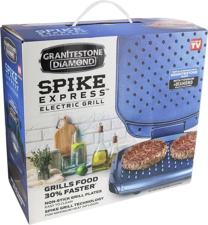 Granitestone Electric Grill Non-Stick Spike Express Electric Grill with Titanium Diamond Coating-Grills Food Grills 30% Faster-As Seen On TV