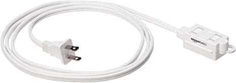 AmazonBasics Indoor 2 Prong Extension Power Cord Strip - Standard Plug, 6 Foot, Pack of 2, White