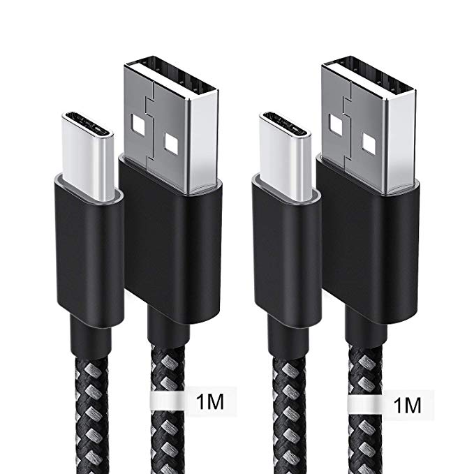 TechRise USB Type-C Cable – 2 Packs Nylon Braided USB-C to USB A Data Transfer Charging Cable Compatible with Galaxy S9/S8, Nintendo Switch, Nexus 5X, Sony XZ, Huawei P9, etc (1M 1M)