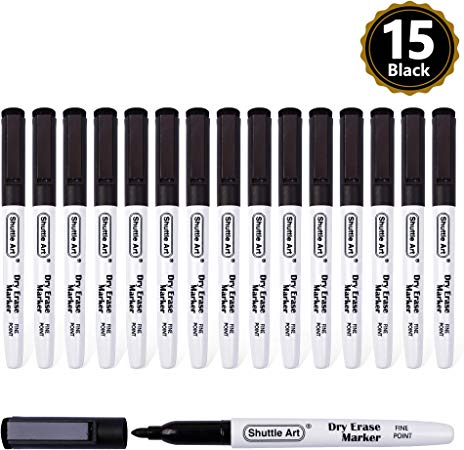 Dry Erase Markers, Shuttle Art 15 Pack Black Magnetic Whiteboard Markers with Erase,Fine Point Dry Erase Markers Perfect For Writing on Whiteboards, Dry-Erase Boards,Mirrors for School Office Home