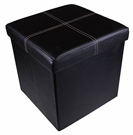 Clever Creations Black Faux Leather Collapsible Storage Ottoman Foot Rest