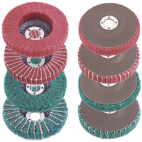 Rustark 8 Pcs 4"Nylon Fiber Flap Disc Polishing Grinding Wheel Set, Scouring pad Buffing Wheel for Angle Grinder, Abrasive Sanding Wheels, Nylon Polishing Disc Kit (120/180/240/320 Grit)