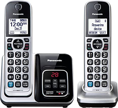 Panasonic Cordless Phone System, Bluetooth Pairing for Wireless Headphones and Smart Call Block and Bilingual Talking Caller ID, 2 Handsets Expandable up to 6 Cordless Handsets - KX-TGD892S (Silver)