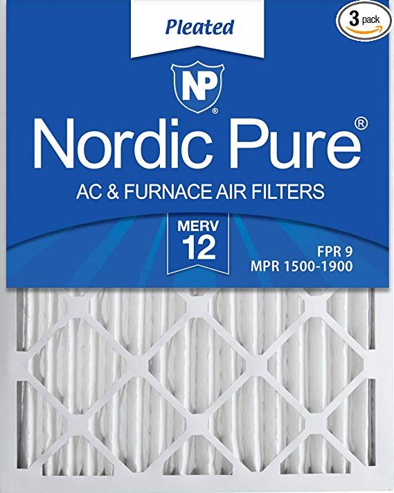 Nordic Pure 12x24x2 MERV 12 Pleated AC Furnace Air Filters, 3 Pack, 12x24x2,