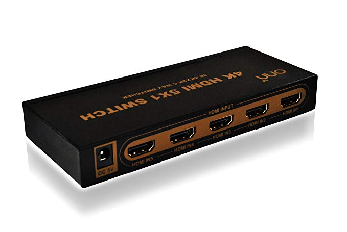 ONN ONB17AV008E 5 Port High Speed HDMI Switch IR Wireless Remote AC Power Adapter