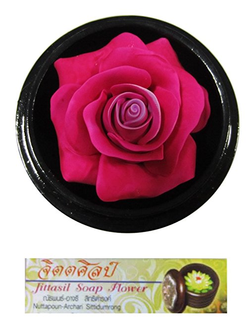 Jittasil Thai Hand-Carved Soap Flower, 4" Scented Soap Carving Gift Set, Pink Rose In Decorative Wood Case