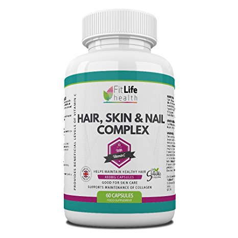 Hair Skin and Nail Complex by Fit Life Health - Collagen, Silica And MSM Formula - Fight The Visible Effects Of Poor Diet, Hormones And Stress - 60 Capsules - Made In UK