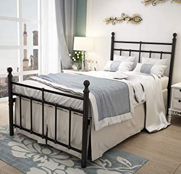 URODECOR Metal Twin Bed Frame Iron Vintage Look Platform, Box Spring Replacement Foundation with Steel Headboard Footboard/Twin Size Bed Frame, for Kids Girls & Boys, Black
