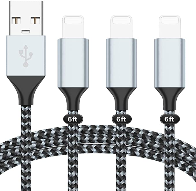 iPhone Charger 3 Pack 6ft beegod MFi Certified Lightning Cable Nylon Braided Fast Charging Cord Durable Extra Long Compatible with iPhone 11/11Pro/X/XS/XR/8Plus/7Plus iPad/iPod/Airpods