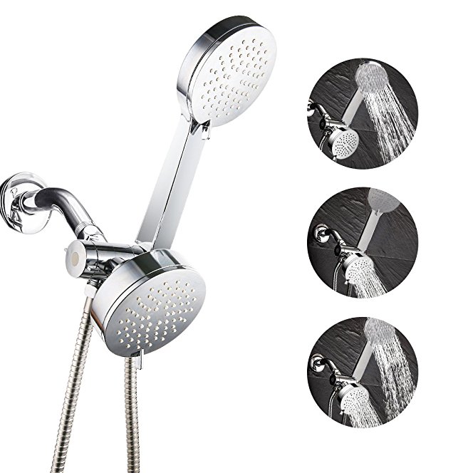 Blusmart 4-Inch High Pressure Shower Head Rainfall Universal Bath Shower Handheld Hand Set 3-way Function with 1.5m Stainless Steel Shower Hose