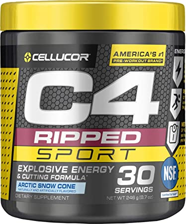 C4 Ripped Sport Pre Workout Powder Arctic Snow Cone | NSF Certified for Sport   Sugar Free Preworkout Energy Supplement for Men & Women | 135mg Caffeine   Weight Loss | 30 Servings