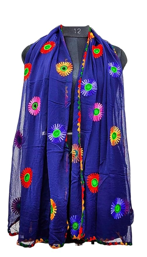 GF Designer Phulkari Multicolor Aari Worked Chiffon Dupatta for Women. (2.10 MTR).