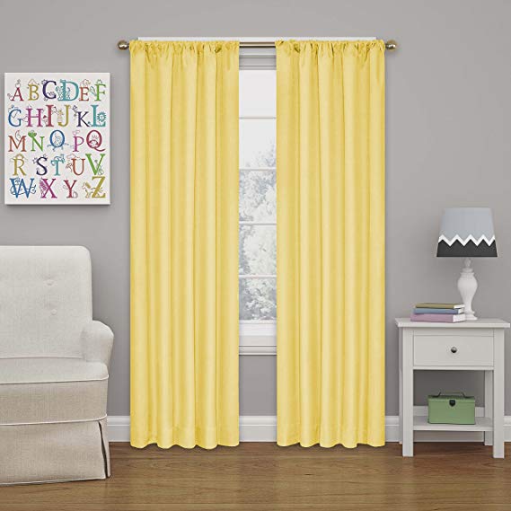 ECLIPSE Blackout Curtains for Bedroom - Kendall Insulated Darkening Single Panel Rod Pocket Window Treatment Living Room, 42" x 95", Lemon