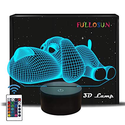 FULLOSUN 3D LED Dog Night Light Lovely Doggy Baby Nightlight for Bedroom,Remote Control 16 Color Change Illusion Decor Lamp Unique Gift
