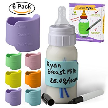 Writable Reusable Silicone Labels for Daycare [6 Bands] - Baby Bottle Labels - Infant Bottle Labels for Boys and Girls, Multi Color