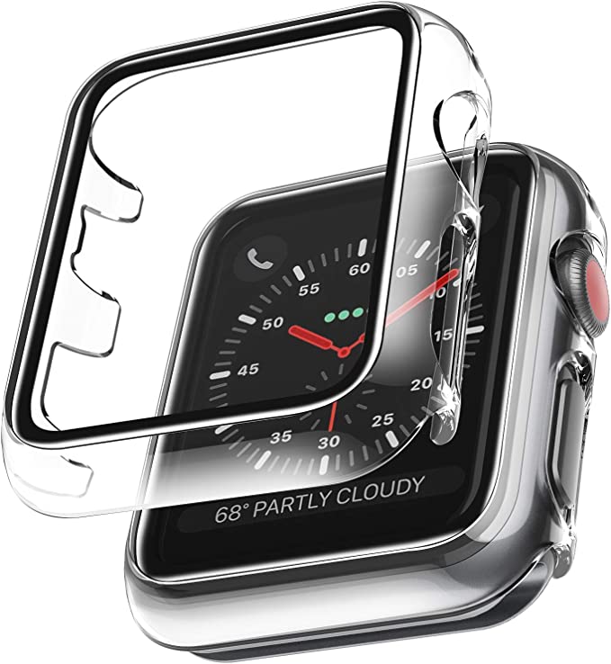 [2 Pack] LϟK Case for Apple Watch 42mm Series 3/2/1 Built-in Tempered Glass Screen Protector, All-Around Ultra-Thin Bumper Full Cover Hard PC Protective Case for iWatch 42MM - Clear