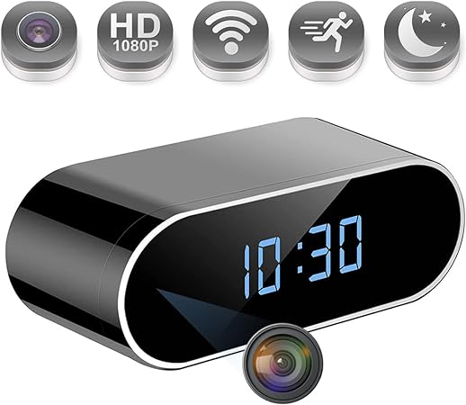 Hidden Camera Clock HD 1080p WiFi Alarm Clock Spy Cameras Wireless Nanny Cam Video Recorder Real-Time with Motion Detection/Loop Recording for Home Security, No Audio
