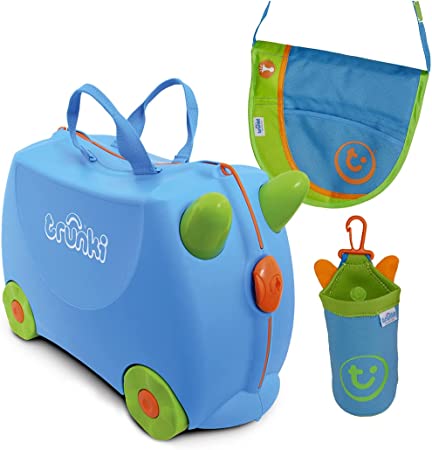 Trunki Kid's Ride On Suitcase Bundle with Saddle Bag and Holster: Terrance (Blue)