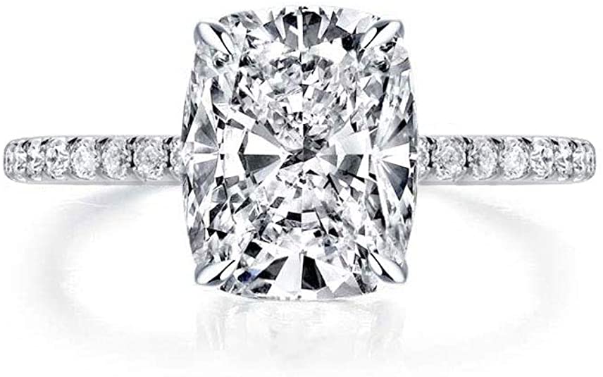 Bo.Dream Cushion Cut 3ct Cubic Zirconia CZ Platinum Plated Sterling Silver Engagement Rings