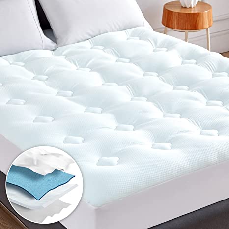 Hansleep Memory Foam Queen Mattress Pad Topper,Cooling Gel Bamboo Mattress Pad Fluffy Mattress Protector with Deep Pocket, Breathable Air Mattress Topper Cover, 60x80 Inches