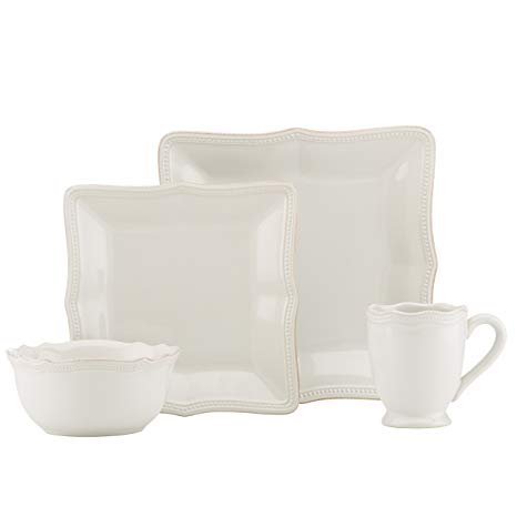 Lenox French Perle Bead Square 4 Piece Place Setting, White