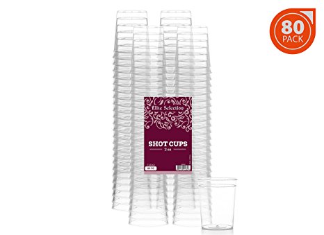 Elite Selection Pack Of 80 Disposable Party Hard Plastic 2 Oz. Shot Glasses Cups