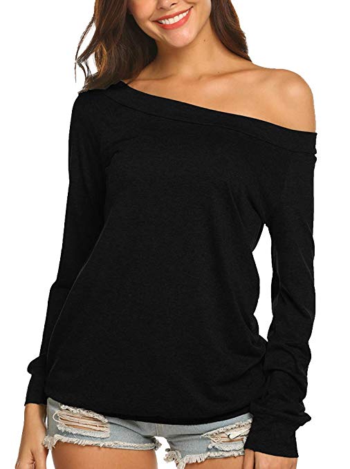 Newchoice Women's Sexy Off The Shoulder T-Shirt Casual Long Sleeve Boat Neck Blouse Tops