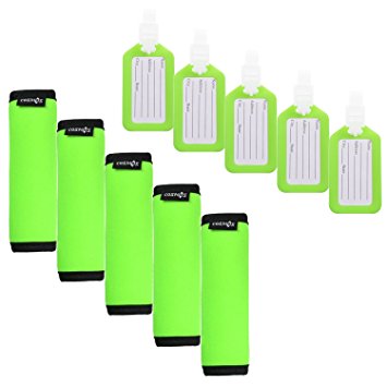 Cosmos ® 5 PCS Comfort Neoprene Handle Wraps/Grip /Identifier for Travel Bag Luggage Suitcase   5PCS Travel Accessories Luggage Tag Identifier (Fluorescence Green)