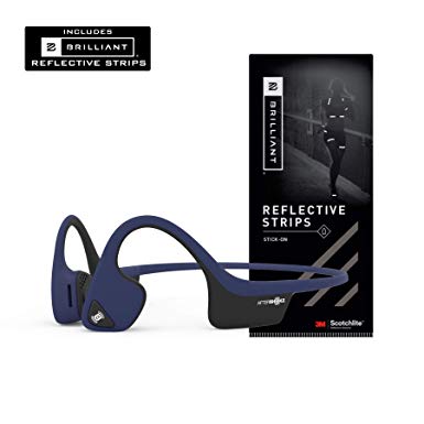 AfterShokz Trekz Air Open-Ear Wireless Bone Conduction Headphones with Brilliant Reflective Strips, Midnight Blue, AS650MB-BR