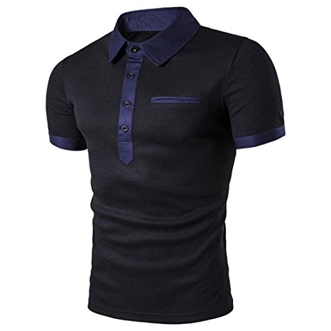 Ecurson Men's Classic Jersy Polo Short Sleeve T Shirts (L, Black)