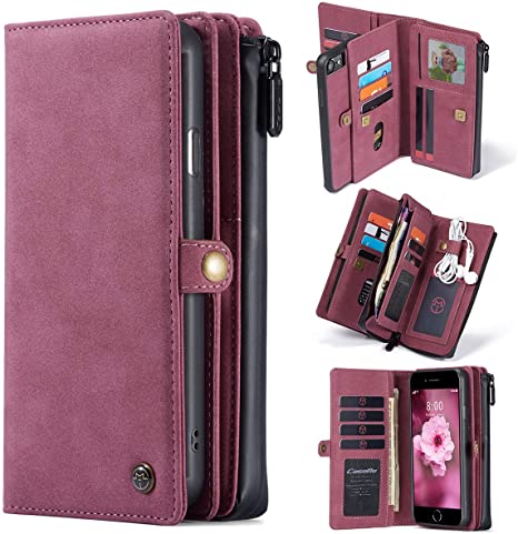 Wallet Case iPhone 7/8 / iPhone SE 2020 [2 in 1] Wallet Magnetic Detachable Leather Folio Card Pockets Clutch Case Flip Cover - Red