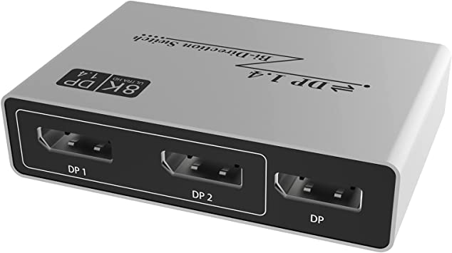 DP Switch 2 in 1 Out, Bi-Directional Displayport Splitter 1 in 2 Out, 8K@60Hz, 4K@120hHz, Support 3D, CEC for Projector, Xbox, PS5/4/3