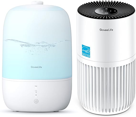 GoveeLife Smart 3L Top Fill Cool Mist Humidifiers Bundle with Smart Mini Air Purifier for Bedroom