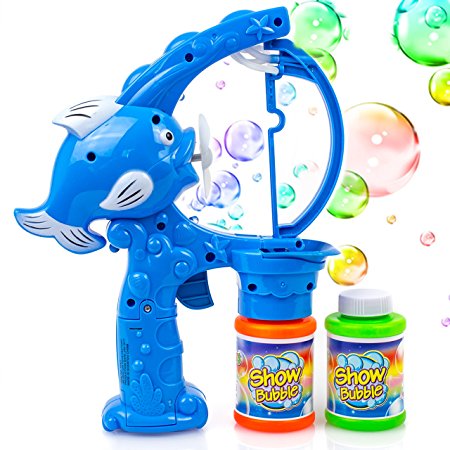 Toysery LED Light-Up Jumbo Bubble Gun Blaster for Boys, Girls, Kids - Battery Operated, Blue