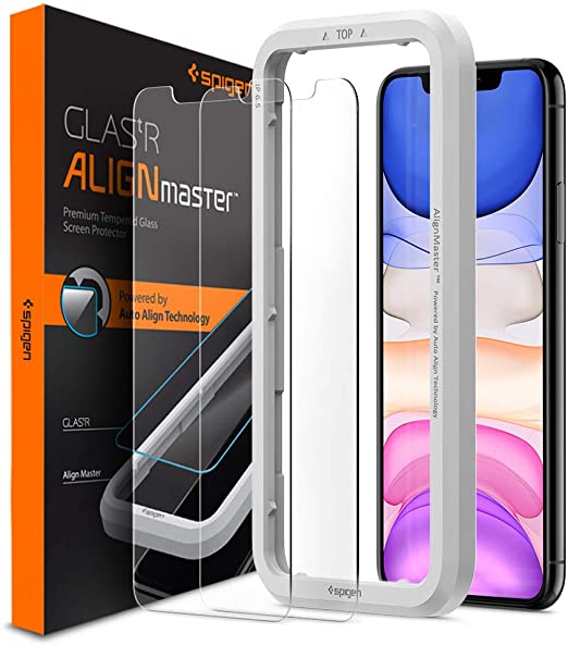 Spigen Tempered Glass Screen Protector [Glas.tR AlignMaster] designed for iPhone 11 (2019) [2 Pack]