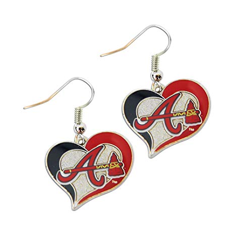 aminco MLB Atlanta Braves Team Logo Swirl Heart Earring Sports Fan Gift