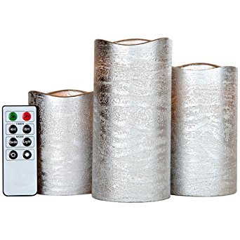 Lily's Home Everlasting Flameless LED Candles, With Remote and Timer, Set of 3 Candles - Silver