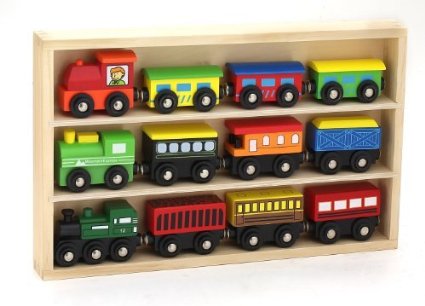 12 Pcs Wooden Engines & Train Cars Collection fits Thomas, Brio, Chuggington