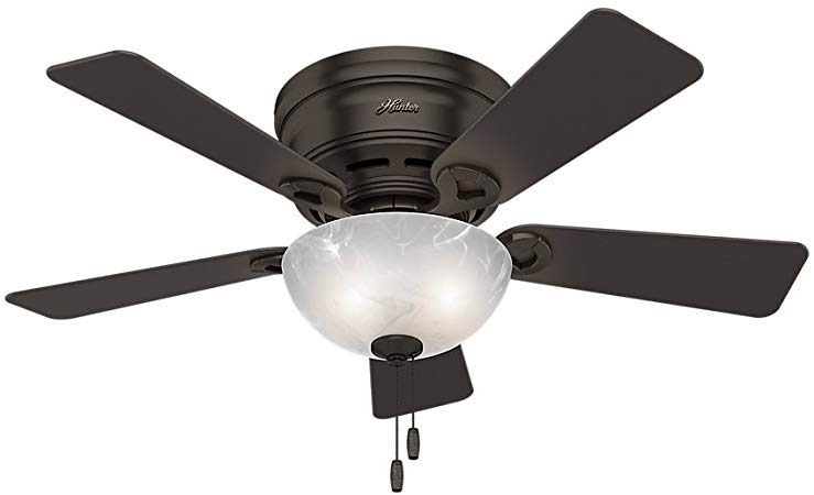 Hunter Indoor Low Profile Ceiling Fan with light and pull chain control - Haskell 42 inch, Premier Bronze, 52137