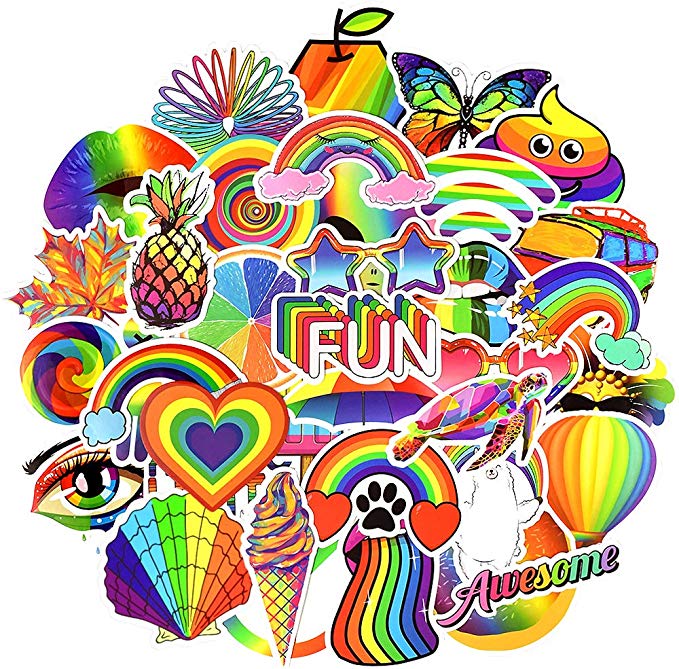 Colorful Waterproof Vinyl Stickers Pack for Laptop Water Bottle Party Favors (50 Pcs Rainbow Style)