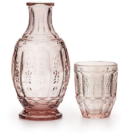 American Atelier Vintage Night Carafe - 2 Piece Set w/Glass Tumbler Perfect Bedside/Desktop/Shelf Vintage Luxury Display for All Occasions, Great for Storing Water, Juice & Other Refreshing Drinks