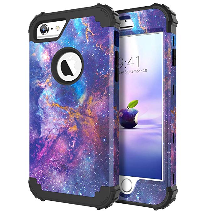 DUEDUE iPhone 6S Case,iPhone 6 Case,Nebula Stars Galaxy Design,Heavy Duty Rugged Shockproof Drop Protection 3 in 1 Hybrid Hard PC Cover Silicone Bumper Full Body Protective Case for iPhone 6S/6,Purple