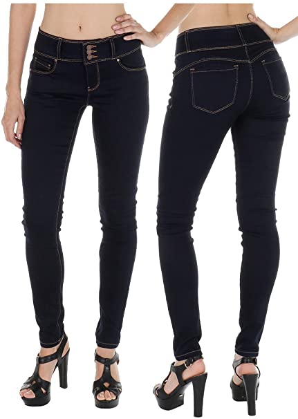wax jean Stretchy Denim Butt Lifting, Zip Fly, 3-Buttons Push-Up Jeans
