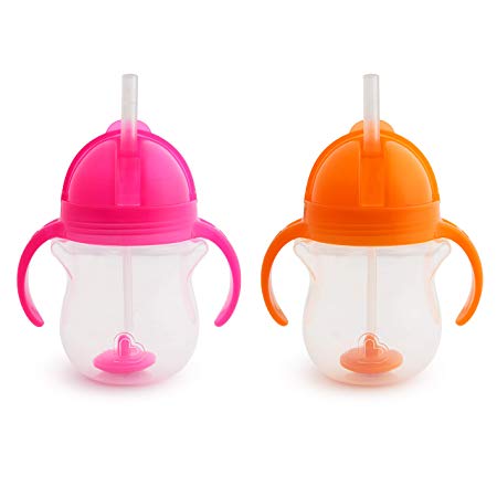 Munchkin 2 Piece Click Lock Weighted Straw Cup, 7 Ounce, Pink/Orange