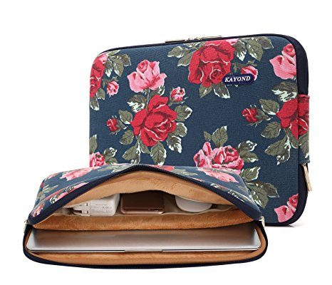 kayond lady's Favorite Peony Canvas Fabric Water-resistant 11-15 Inch laptop Sleeve Case Bag For Notebook Computer / MacBook / Macbook Air/MacBook Pro (13-13.3 inches, Blue Peony)